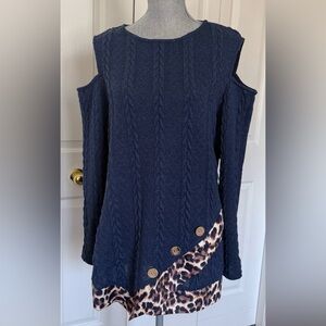 SHEIN Cold Shoulder Navy Knit Sweater- Sz XL